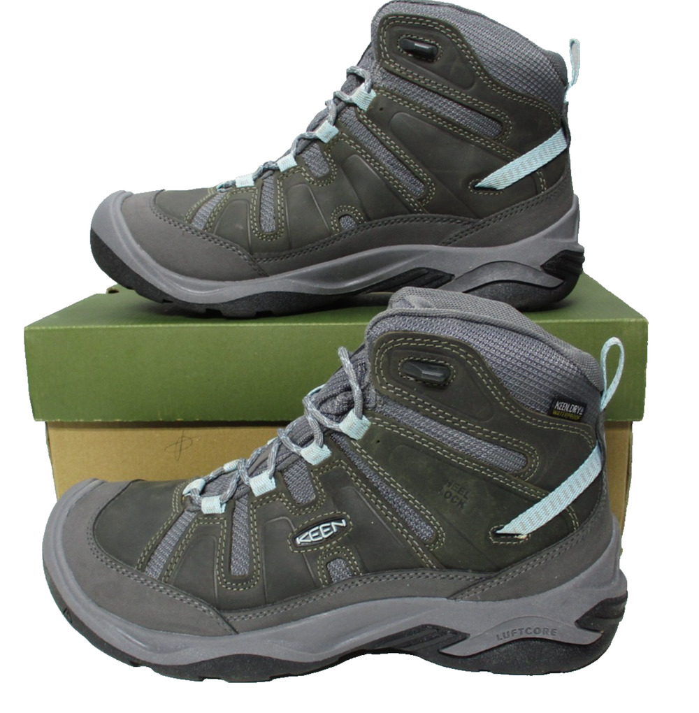 KEEN Circadia Mid Hiking Boots Womens Sz 8.5 Gray Blue Leather Waterproof